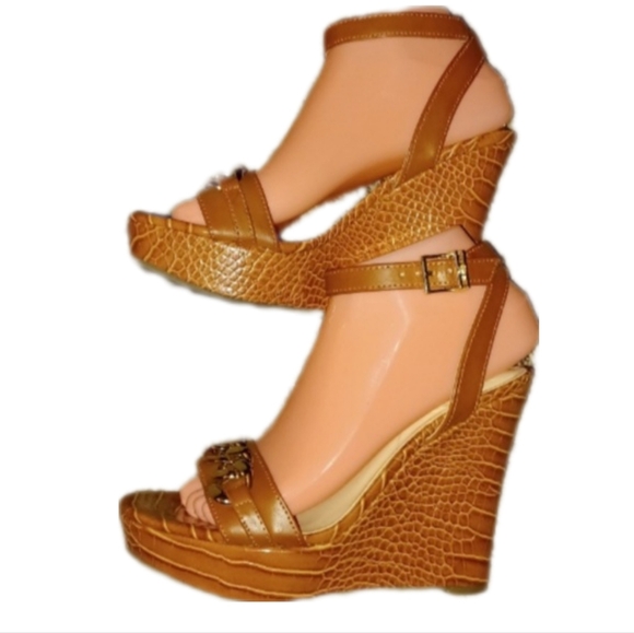 Guess Women's Caramel Brown Wedge Sandals - Picture 1 of 4